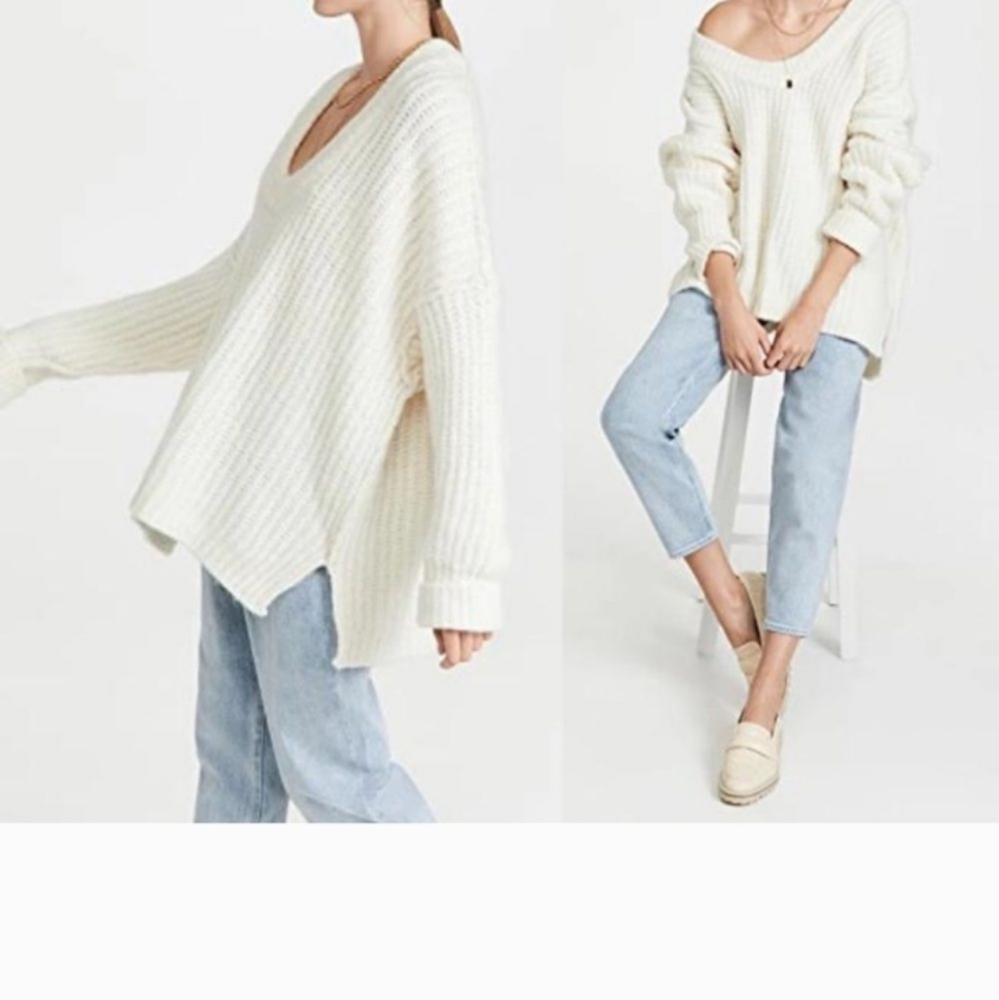 Free People Blue Bell Oversized Ivory Chunky Knit Sweater NWT